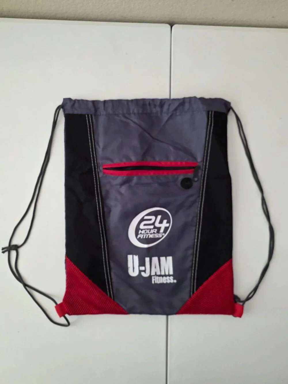24 Hour Fitness U-Jam Fitness Drawstring Pull String Bag Zipper Pocket